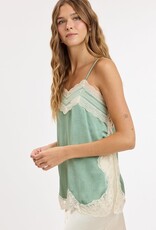 Textured Satin Lace Detail Side Slit Top