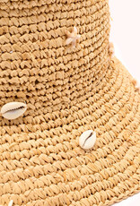 Shelley Raffia Bucket Hat With Shell and Starfish Embellishment Natural