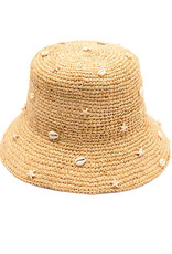 Shelley Raffia Bucket Hat With Shell and Starfish Embellishment Natural