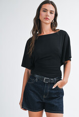 Draped Short Sleeve Back Tie Top