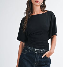 Draped Short Sleeve Back Tie Top