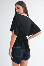 Draped Short Sleeve Back Tie Top