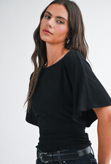 Draped Short Sleeve Back Tie Top