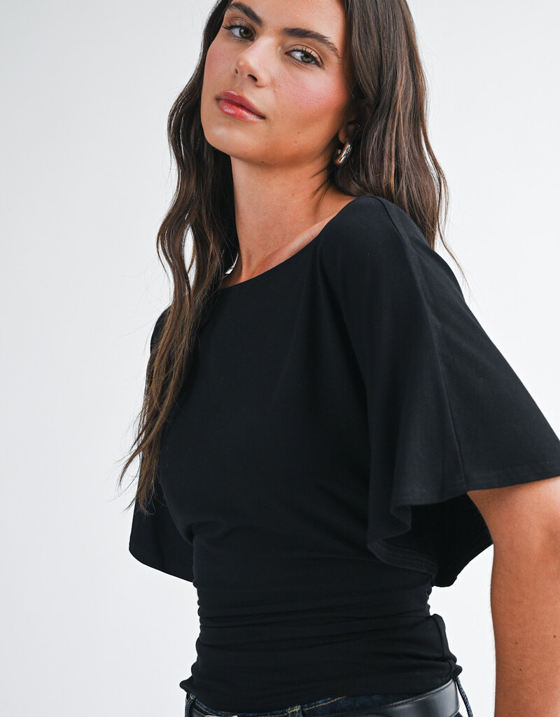 Draped Short Sleeve Back Tie Top