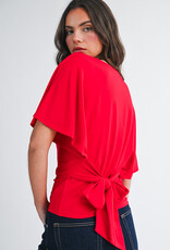 Draped Short Sleeve Back Tie Top