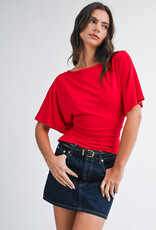 Draped Short Sleeve Back Tie Top