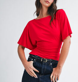 Draped Short Sleeve Back Tie Top