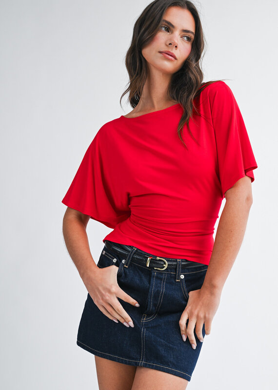 Draped Short Sleeve Back Tie Top