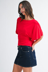 Draped Short Sleeve Back Tie Top