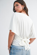 Draped Short Sleeve Back Tie Top