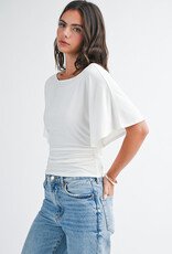 Draped Short Sleeve Back Tie Top