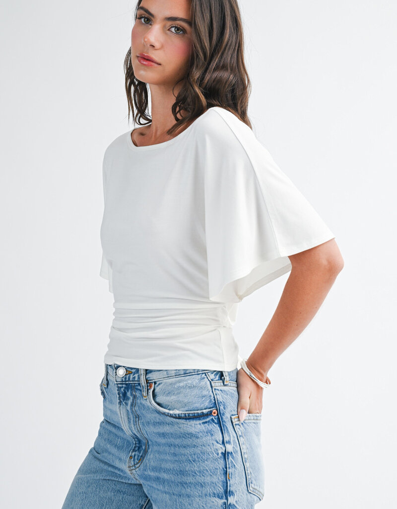 Draped Short Sleeve Back Tie Top