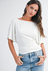 Draped Short Sleeve Back Tie Top