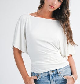 Draped Short Sleeve Back Tie Top