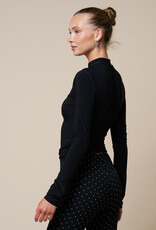 Keyhole Front Button Mandarin Collar Long Sleeve Top