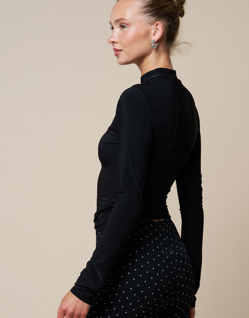 Keyhole Front Button Mandarin Collar Long Sleeve Top