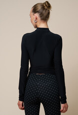 Keyhole Front Button Mandarin Collar Long Sleeve Top