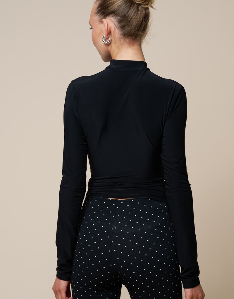 Keyhole Front Button Mandarin Collar Long Sleeve Top