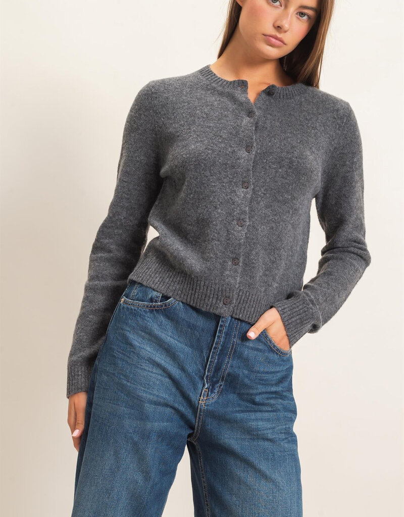 Basic Crewneck Cardigan Sweater