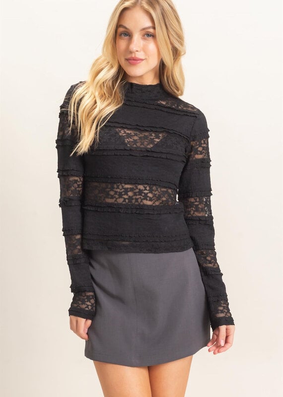 Textured Lace High Neck Top