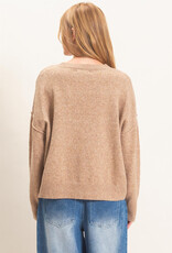 Exposed Seam Long Sleeve Sweater With Ribbed Hem