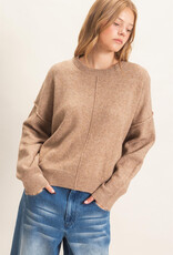 Exposed Seam Long Sleeve Sweater With Ribbed Hem
