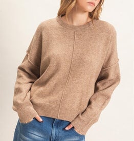 Exposed Seam Long Sleeve Sweater With Ribbed Hem