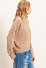 Exposed Seam Long Sleeve Sweater With Ribbed Hem
