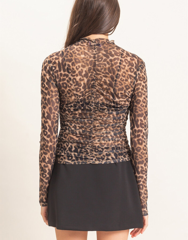 Leopard Mesh High Neck Top