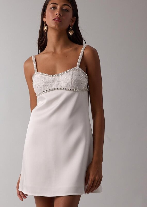 Satin Embellished Bust Mini Dress