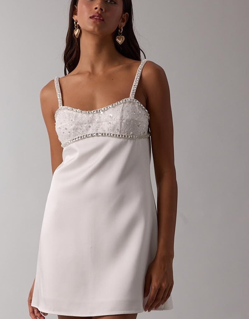 Satin Embellished Bust Mini Dress