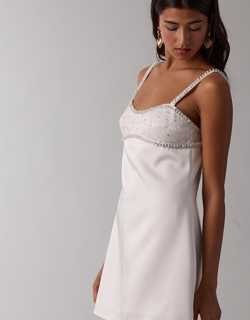 Satin Embellished Bust Mini Dress