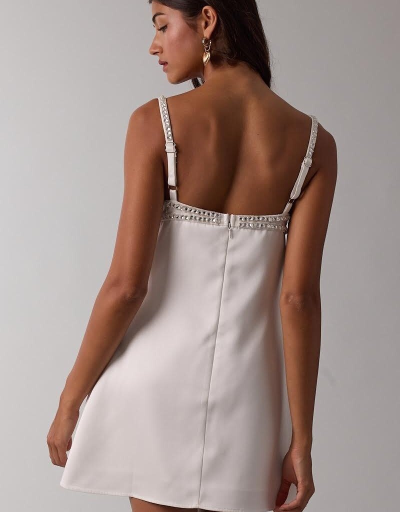 Satin Embellished Bust Mini Dress