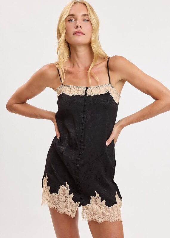 Kylie Button Front Lace Trim Mini Dress