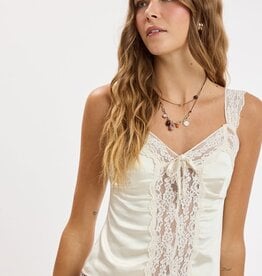 Sagel Satin Wide Lace Strap Cami Top