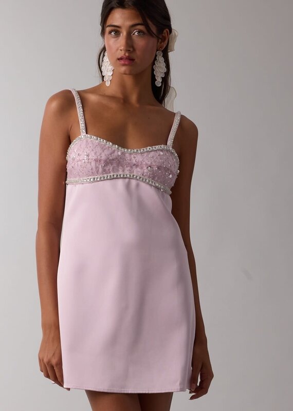 Satin Embellished Bust Mini Dress