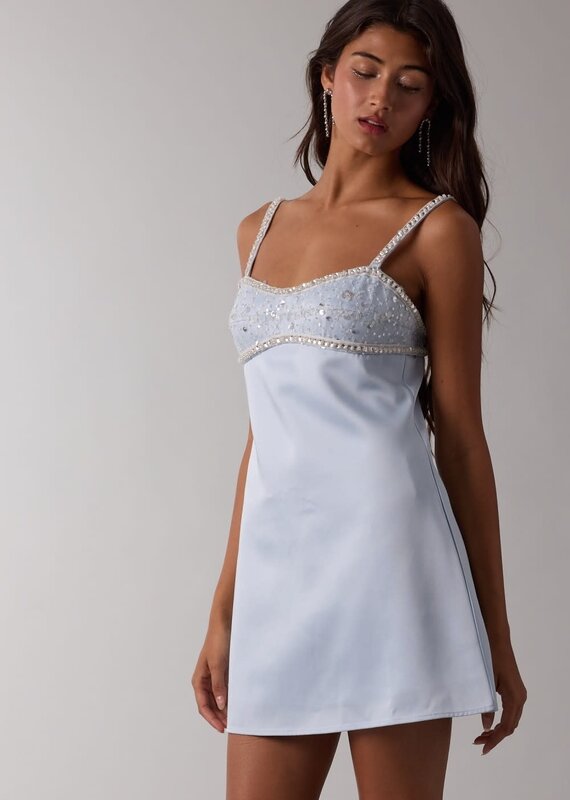 Satin Embellished Bust Mini Dress