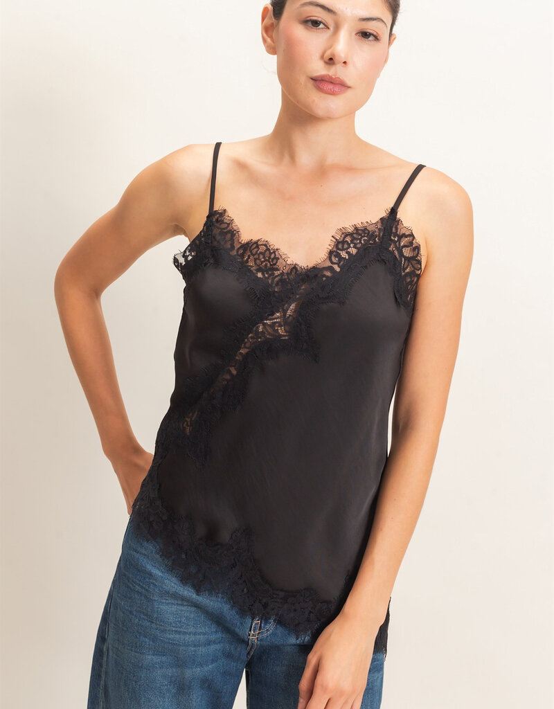 Bresler Satin Lace Asymmetrical Cami Top
