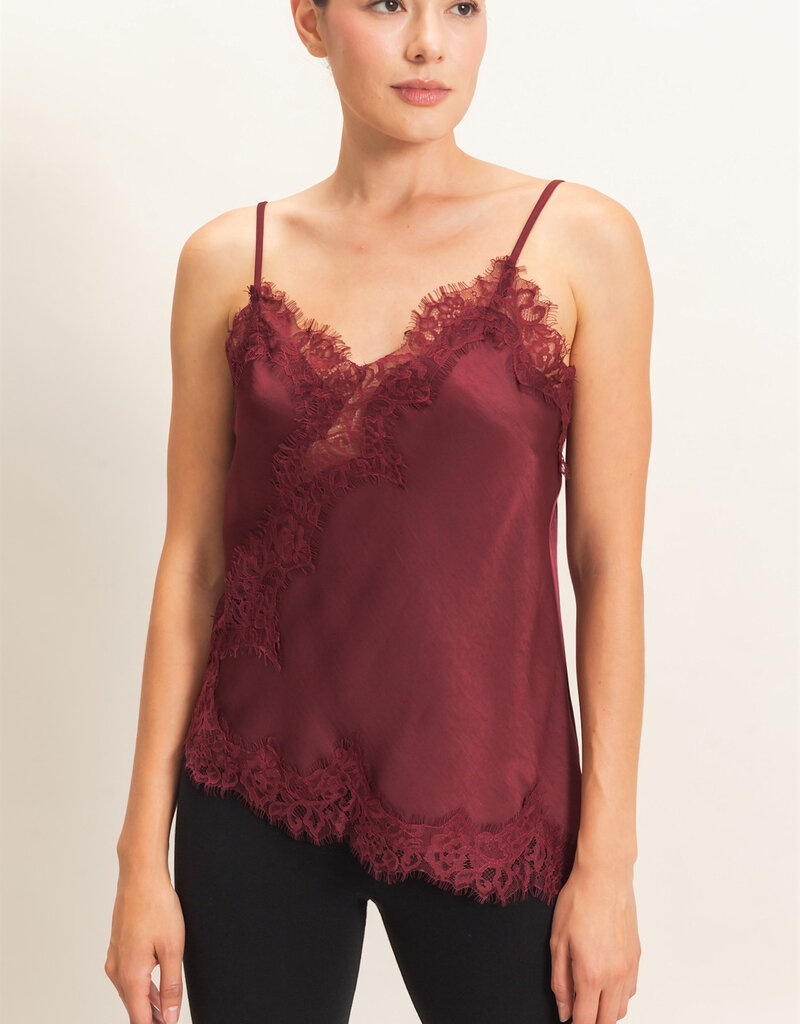 Bresler Satin Lace Asymmetrical Cami Top