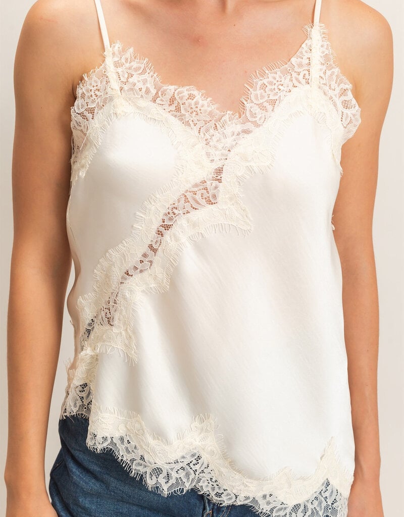 Bresler Satin Lace Asymmetrical Cami Top