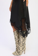 Corinne Asymmetrical Low Rise Satin Skirt With Lace Detail