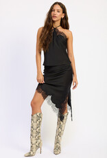 Corinne Asymmetrical Low Rise Satin Skirt With Lace Detail