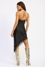 Corinne Asymmetrical Low Rise Satin Skirt With Lace Detail