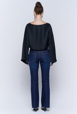 Satin Wide Kimono Sleeve Cropped Top