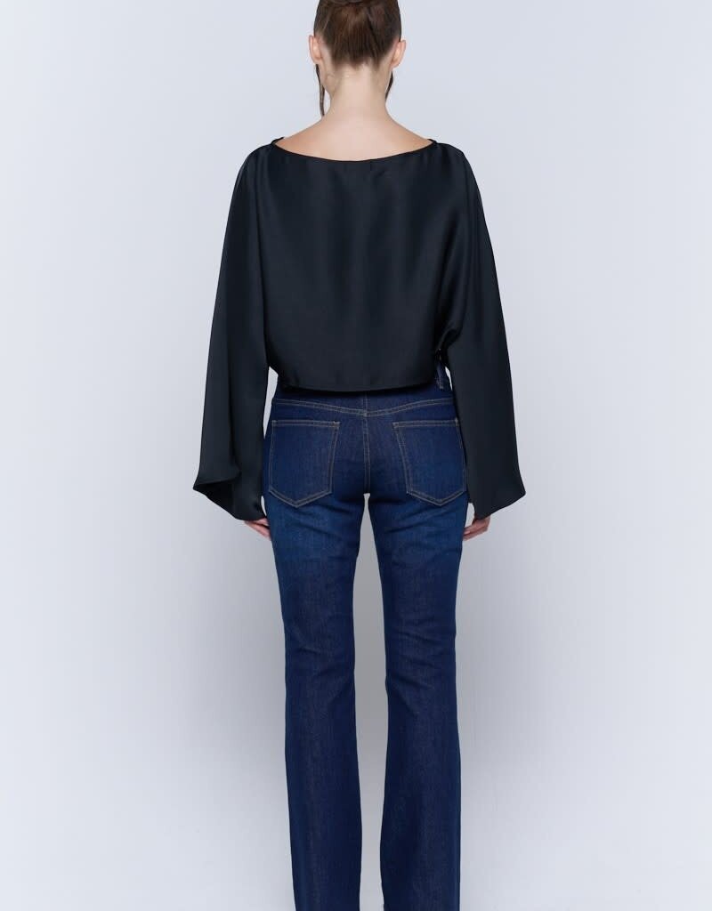 Satin Wide Kimono Sleeve Cropped Top