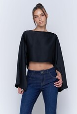 Satin Wide Kimono Sleeve Cropped Top
