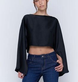 Satin Wide Kimono Sleeve Cropped Top