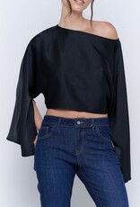 Satin Wide Kimono Sleeve Cropped Top