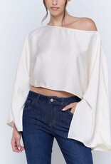 Satin Wide Kimono Sleeve Cropped Top