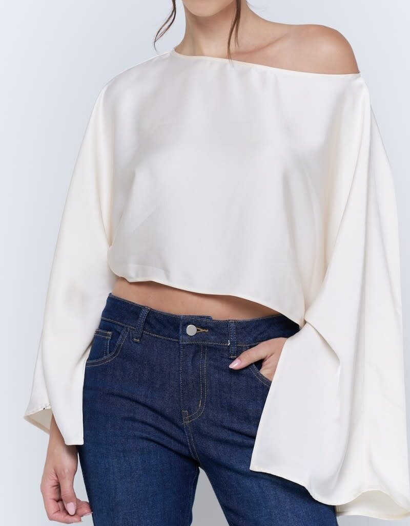 Satin Wide Kimono Sleeve Cropped Top